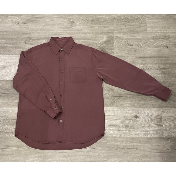 Tommy Bahama Mens Hawaiian Shirt Long Sleeve Burgundy Red Silk Size Medium READ - Picture 2 of 11